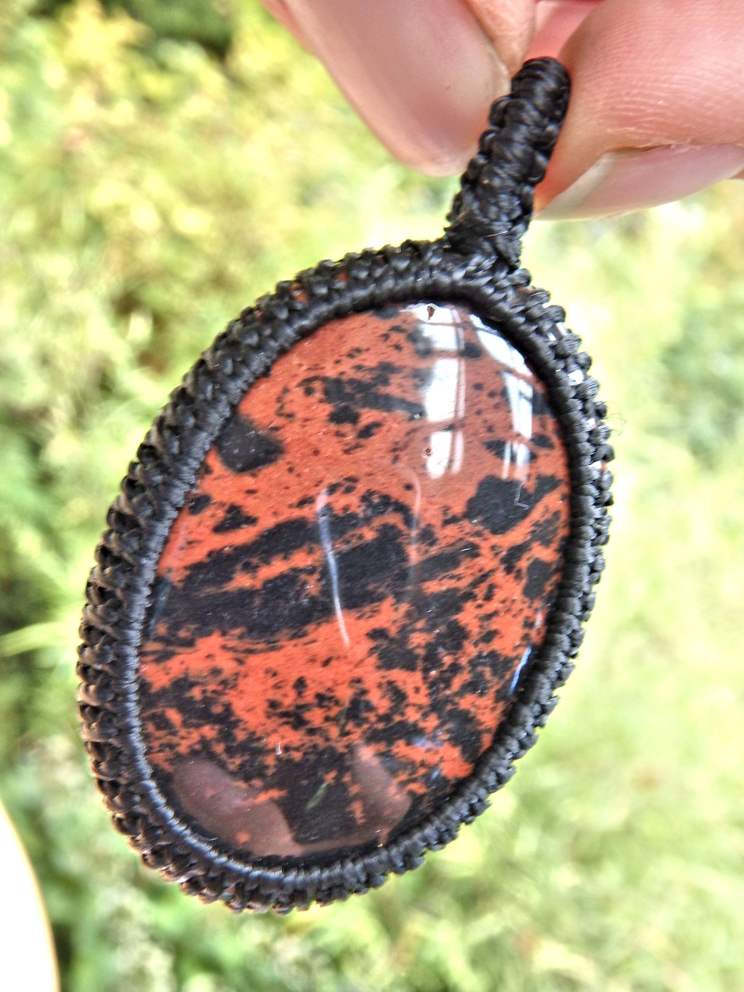 Unique Patterns Mahogany Obsidian  Macrame Wrapped Pendant - Earth Family Crystals