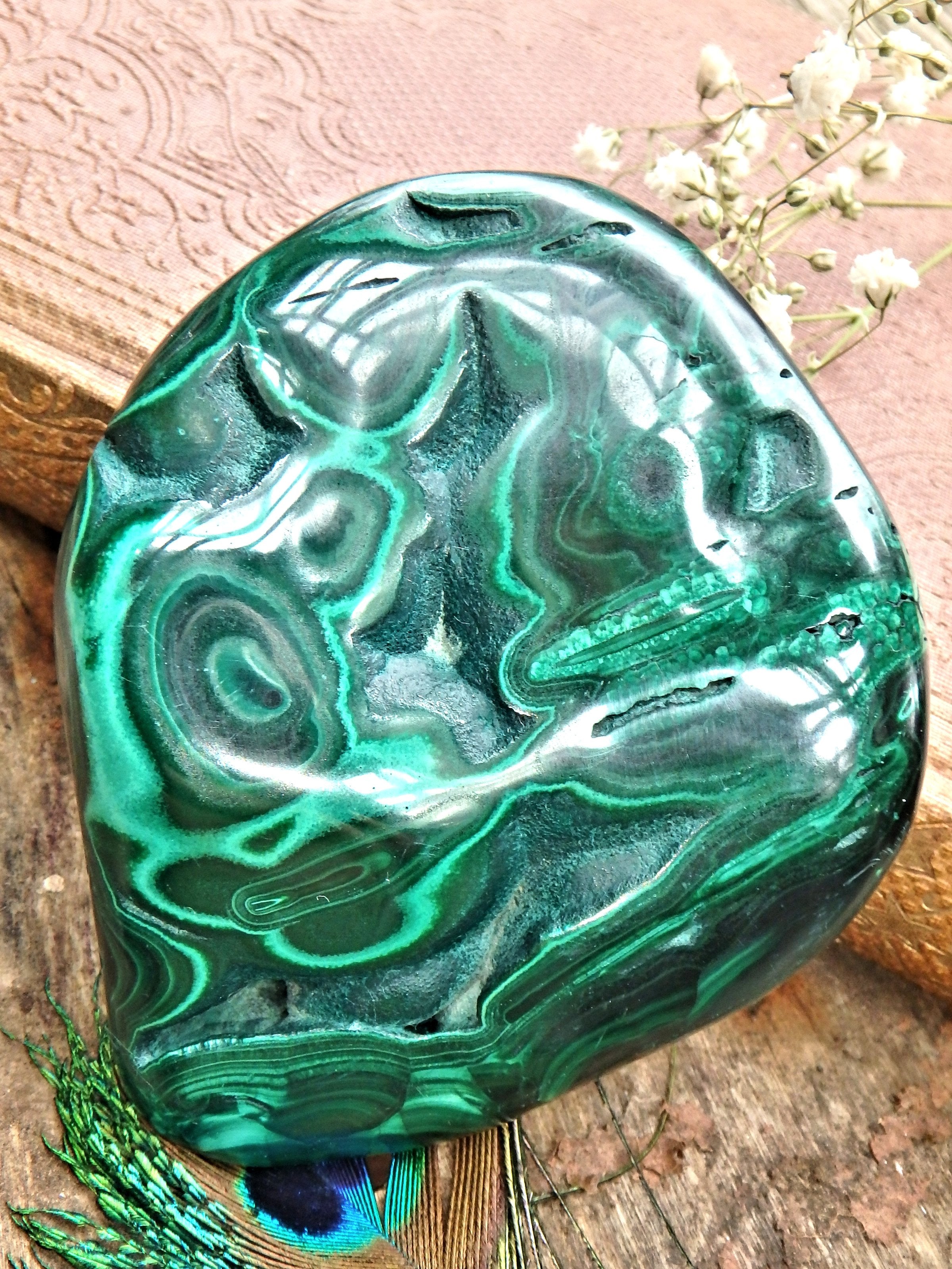 Gorgeous Bulls Eye Patterns Partially Polished Malachite Specimen 1 - Earth Family Crystals