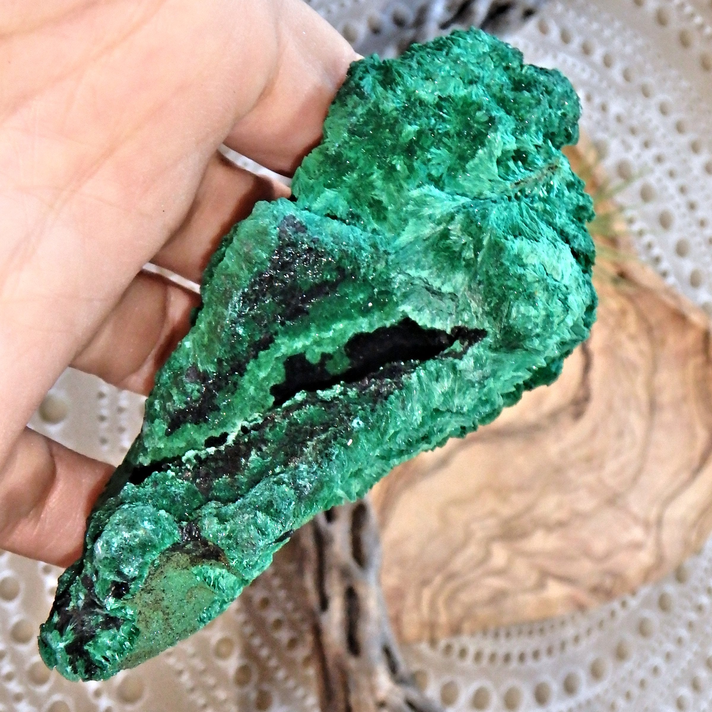 Secret Garden Fibrous Green Raw Malachite Display Specimen