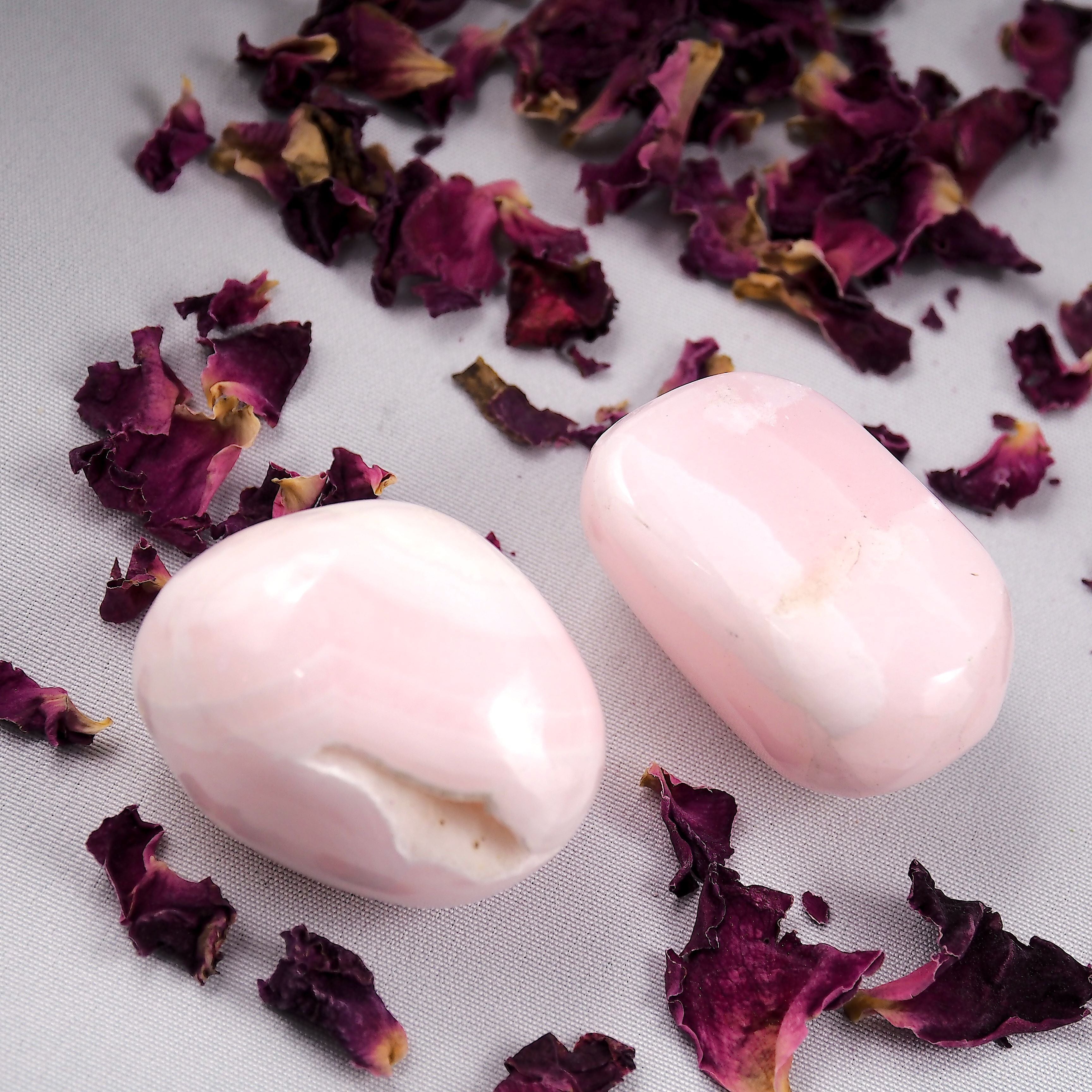 One Creamy Pink Mangano Calcite Palm Stone - Earth Family Crystals