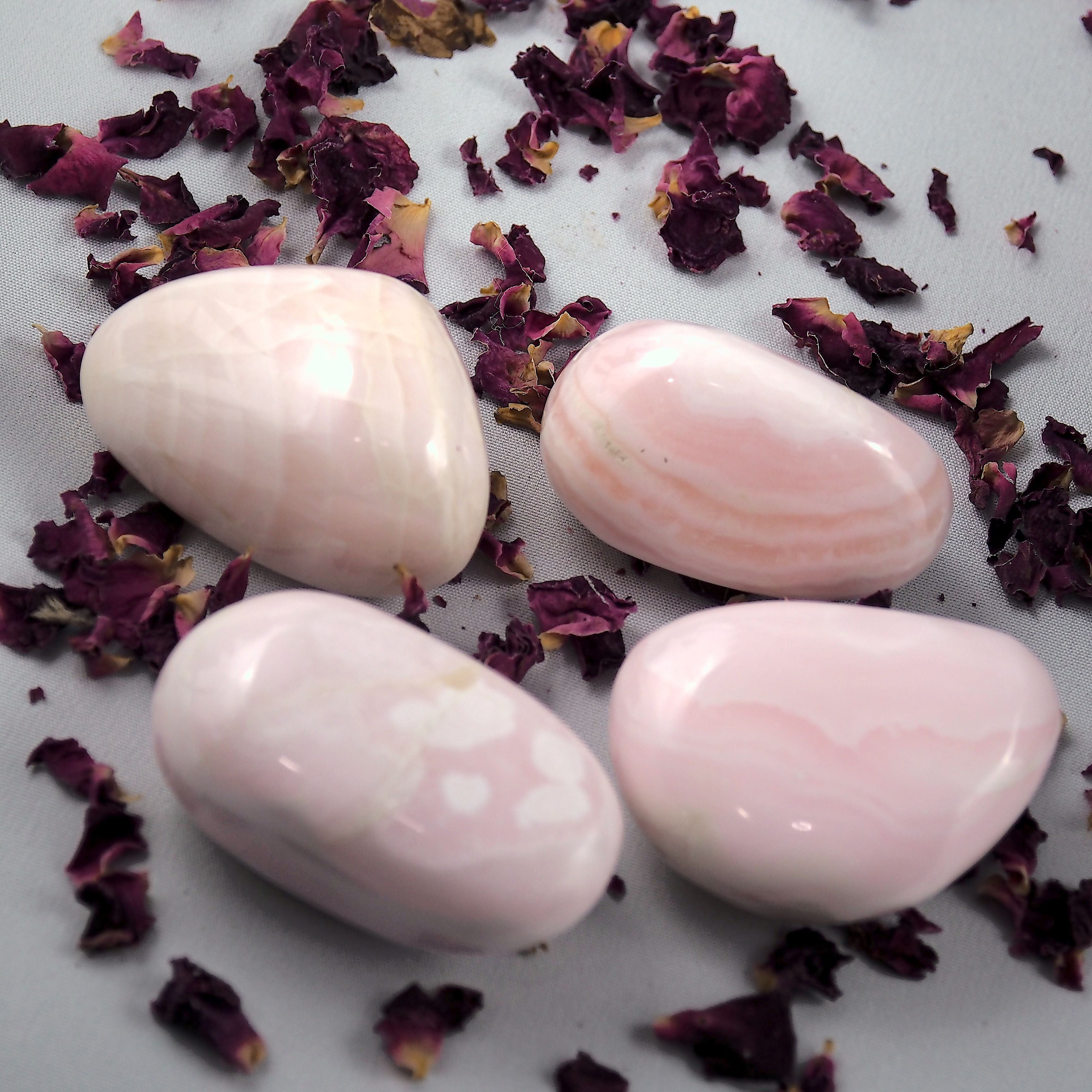 One Medium Creamy Pink Mangano Calcite Palm Stone - Earth Family Crystals