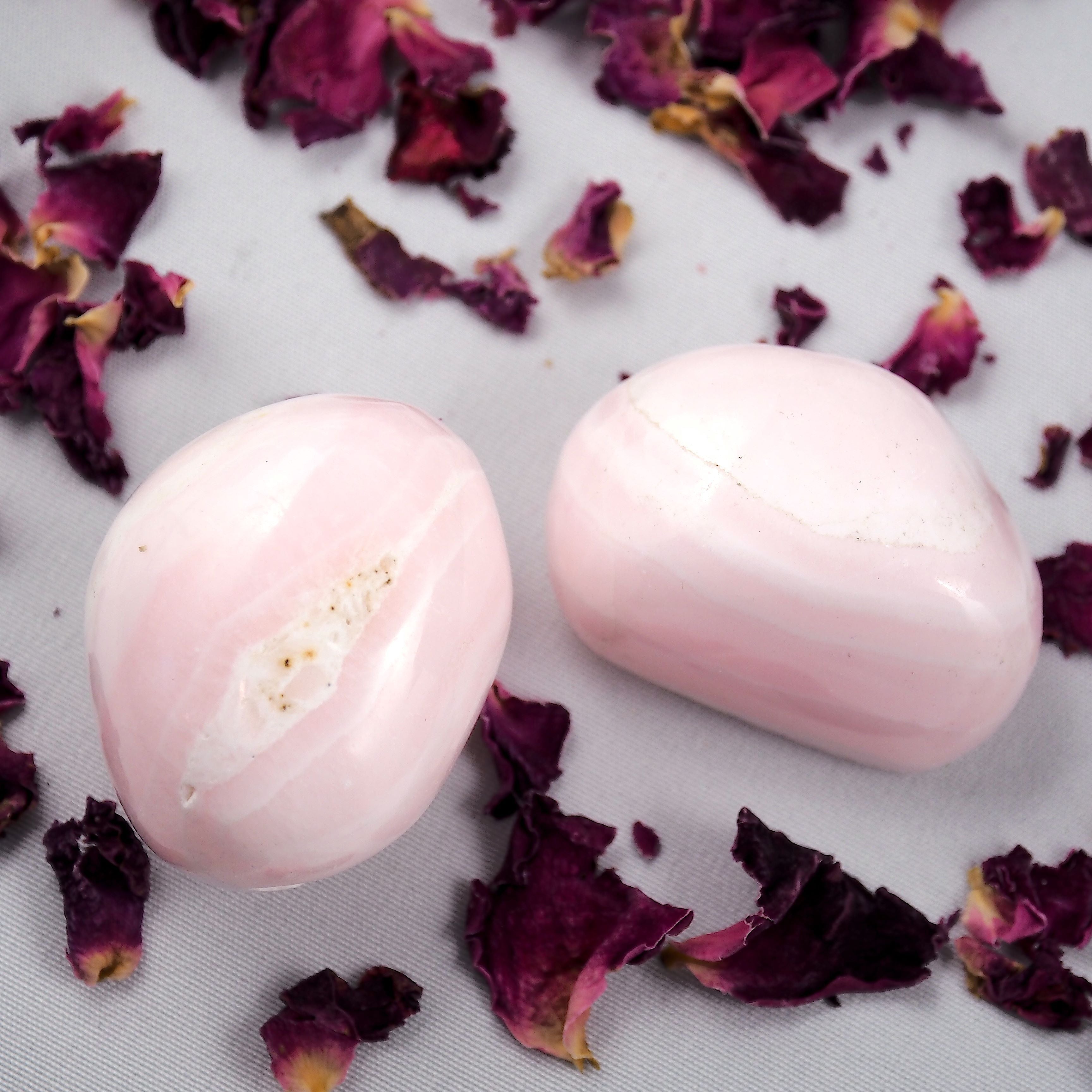 One Creamy Pink Mangano Calcite Palm Stone - Earth Family Crystals