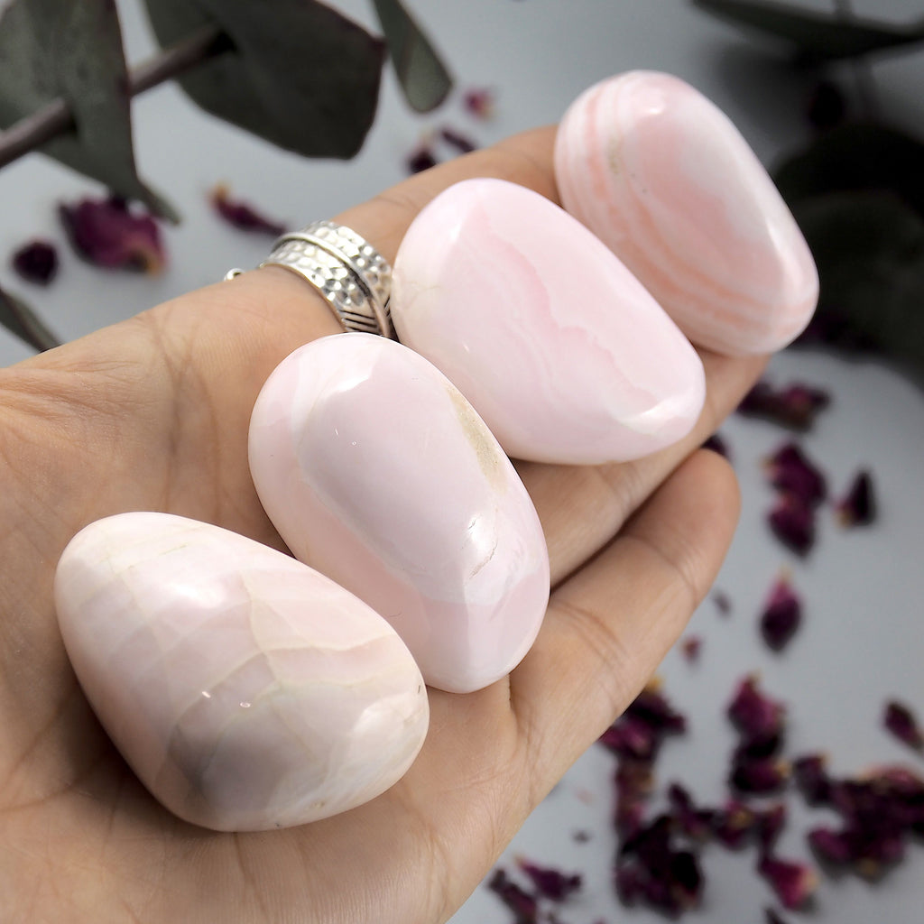 One Medium Creamy Pink Mangano Calcite Palm Stone - Earth Family Crystals