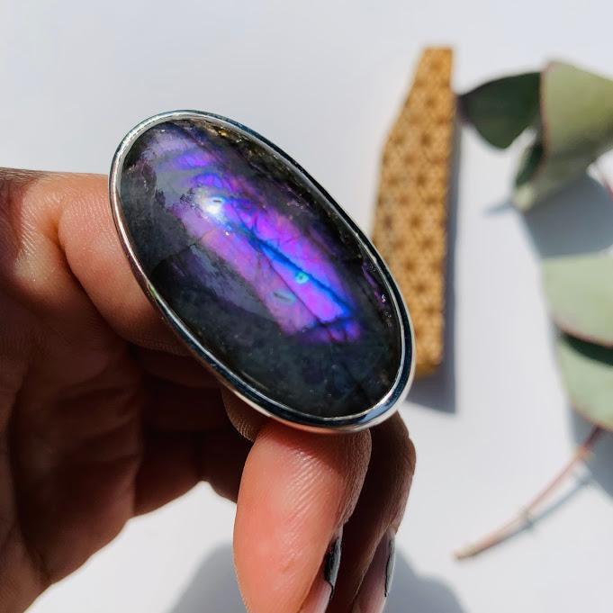 Chunky & Rare Jelly Purple Labradorite Gemstone Ring in Sterling Silver (Size 11) - Earth Family Crystals