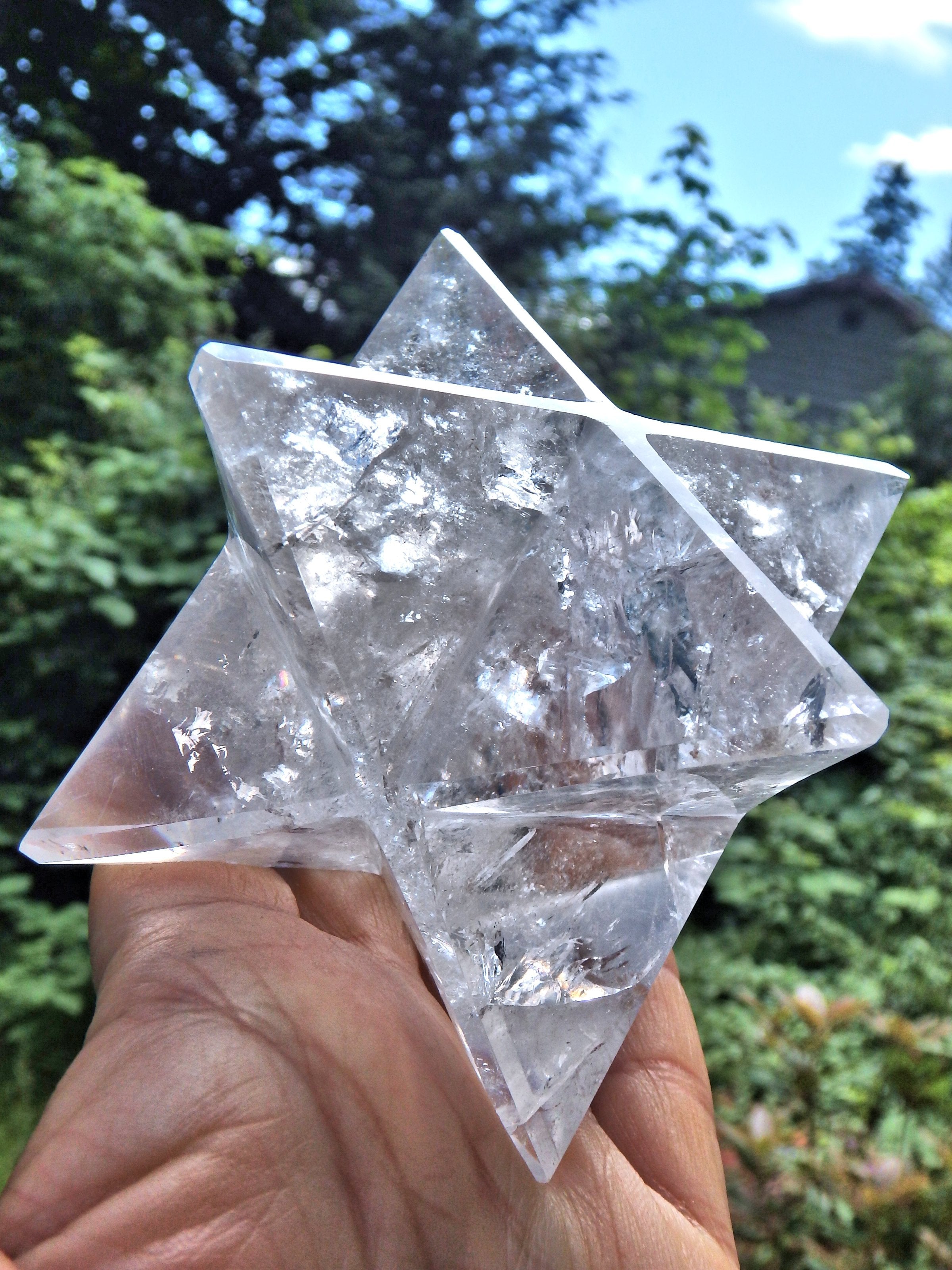 Incredible Brilliance Large Clear Quartz Merkaba Carving From Brazil