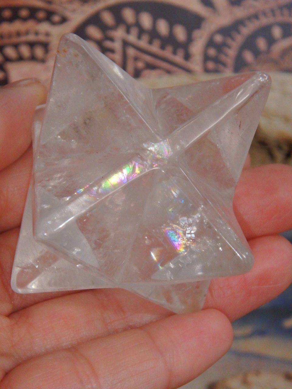 Rainbow Filled Clear Quartz Merkaba Specimen - Earth Family Crystals