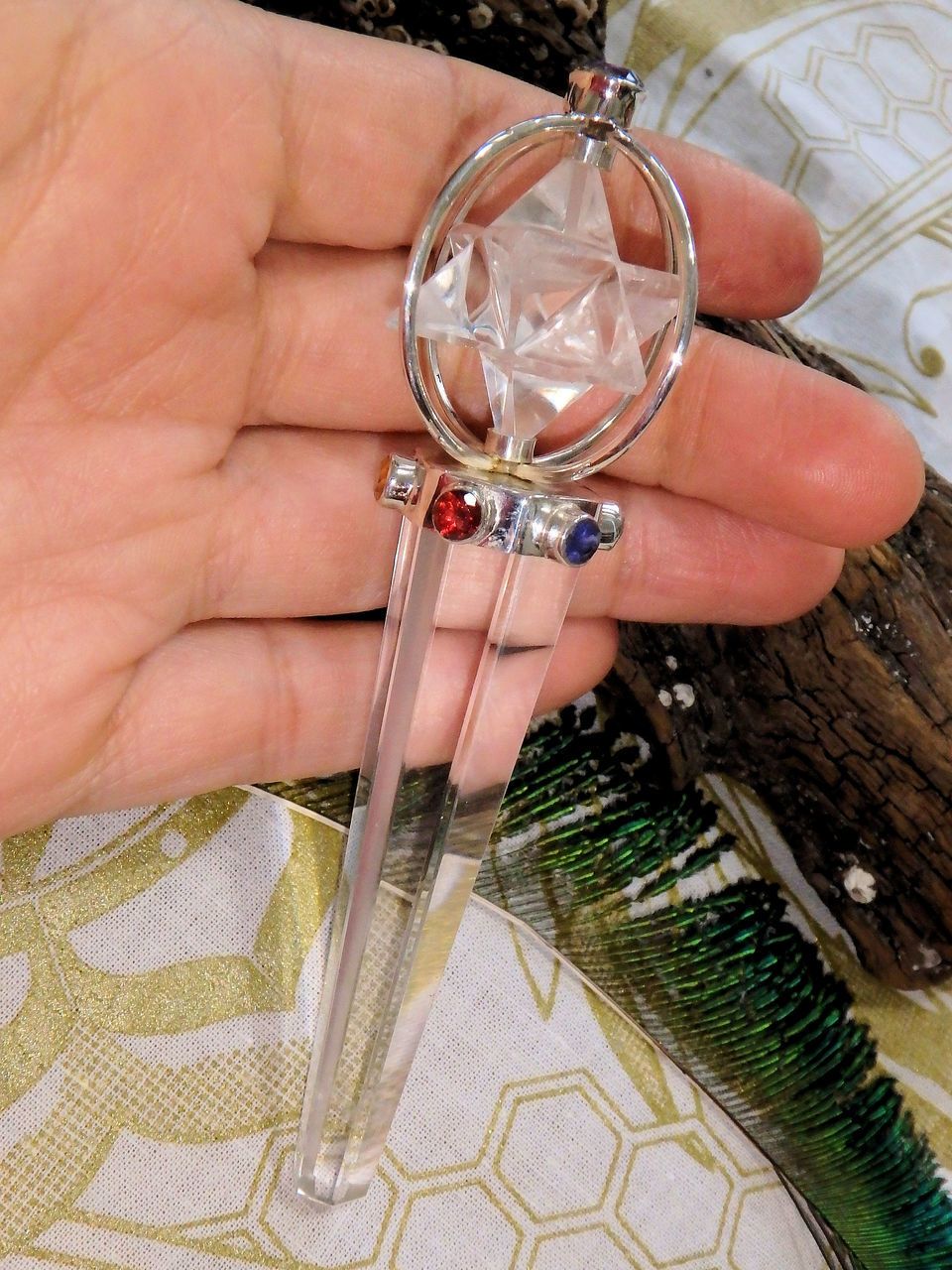 Twirling Merkaba Himalayan Quartz 7 Faceted Stone Chakra Wand in Sterling Silver - Earth Family Crystals