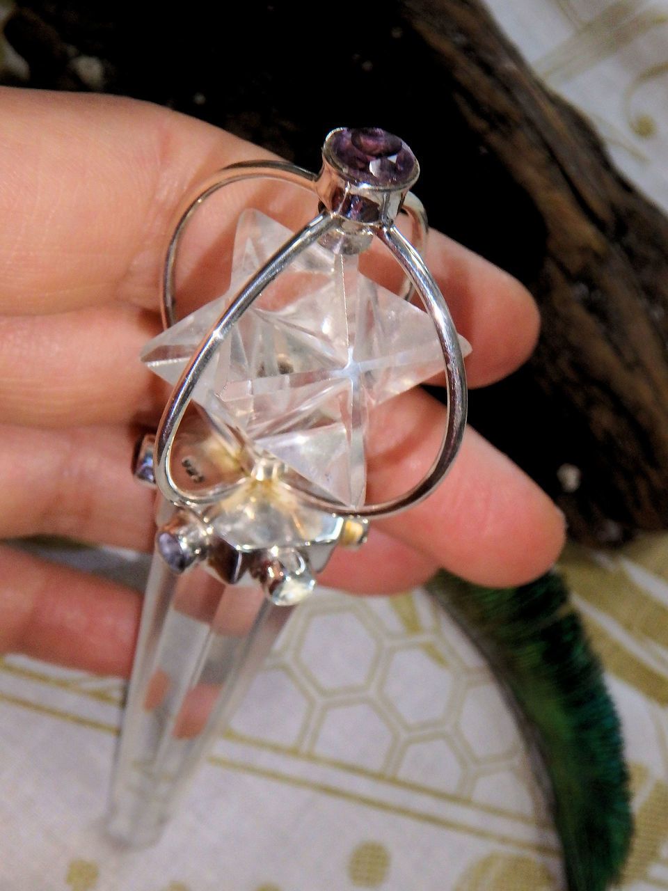 Twirling Merkaba Himalayan Quartz 7 Faceted Stone Chakra Wand in Sterling Silver - Earth Family Crystals