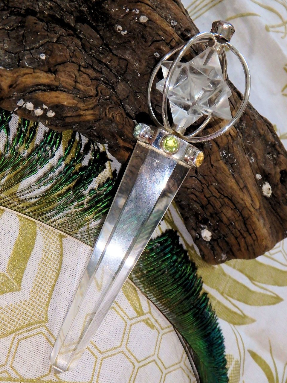 Twirling Merkaba Himalayan Quartz 7 Faceted Stone Chakra Wand in Sterling Silver - Earth Family Crystals