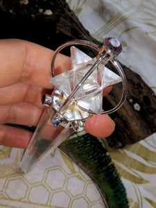 Twirling Merkaba Himalayan Quartz 7 Faceted Stone Chakra Wand in Sterling Silver - Earth Family Crystals