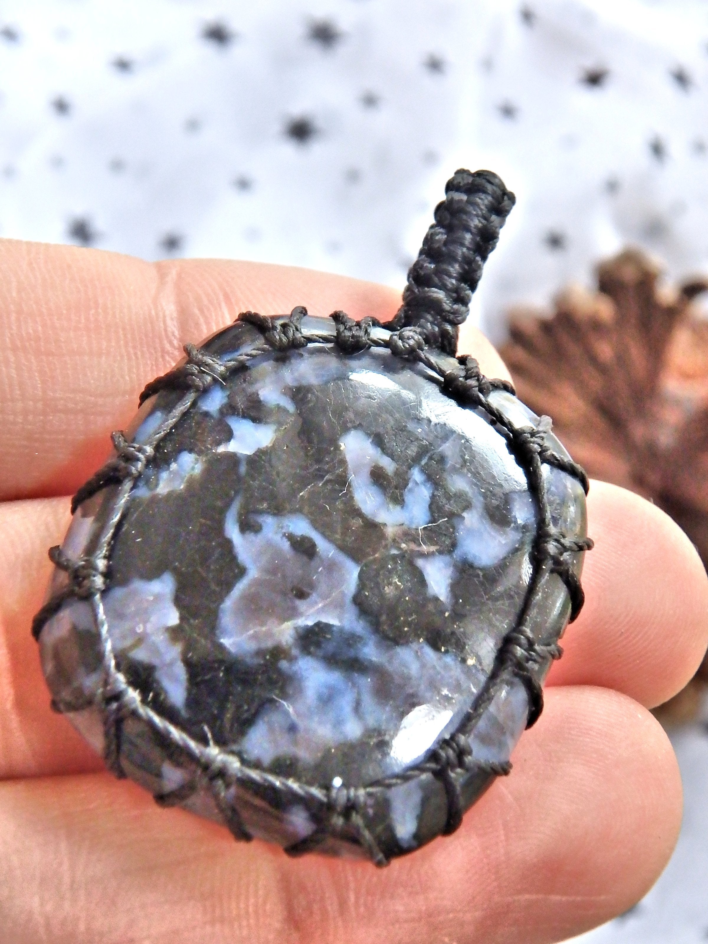 Golden Sparkle Mystic Merlinite  Macrame Pendant - Earth Family Crystals