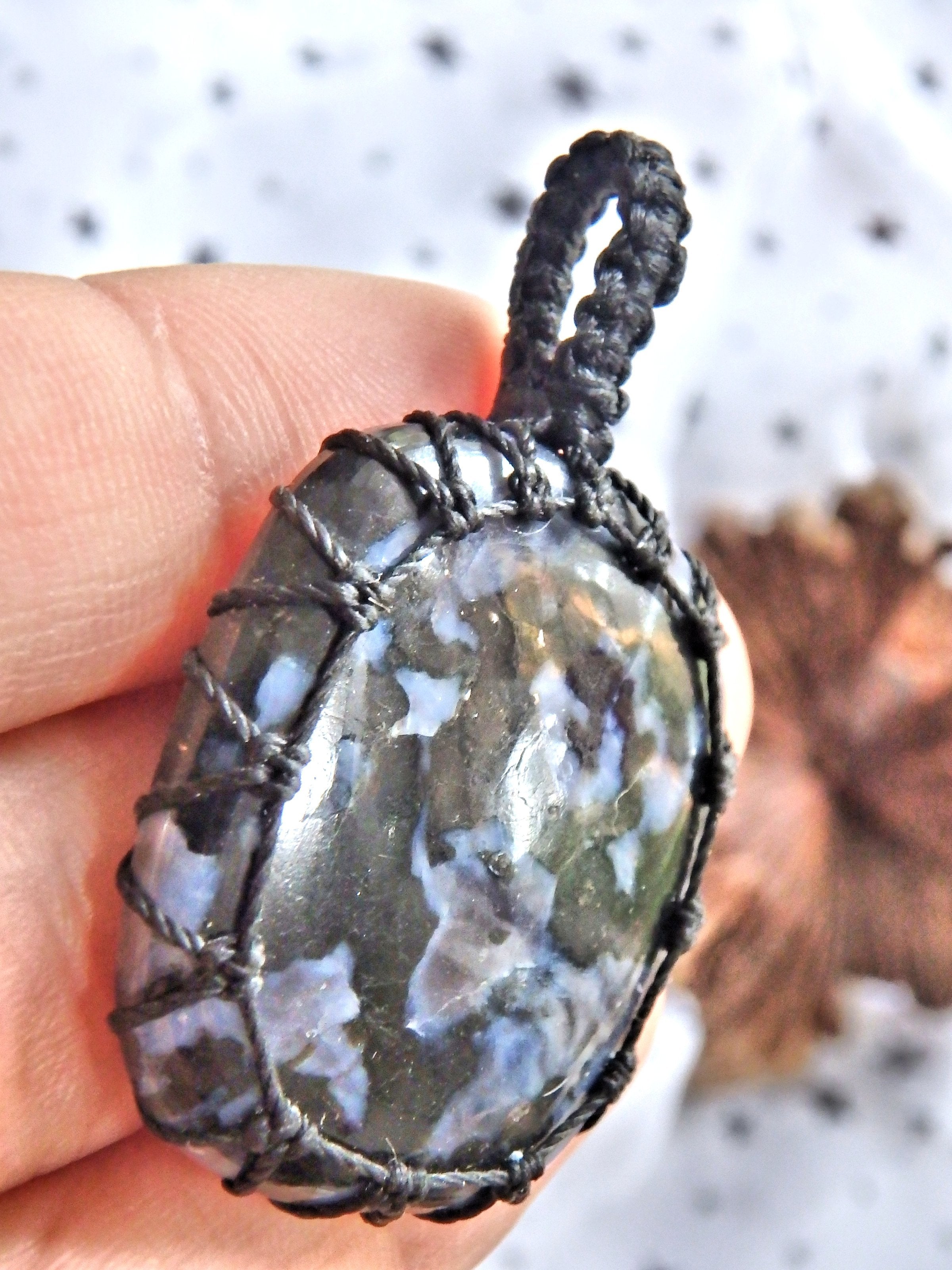 Golden Sparkle Mystic Merlinite  Macrame Pendant - Earth Family Crystals