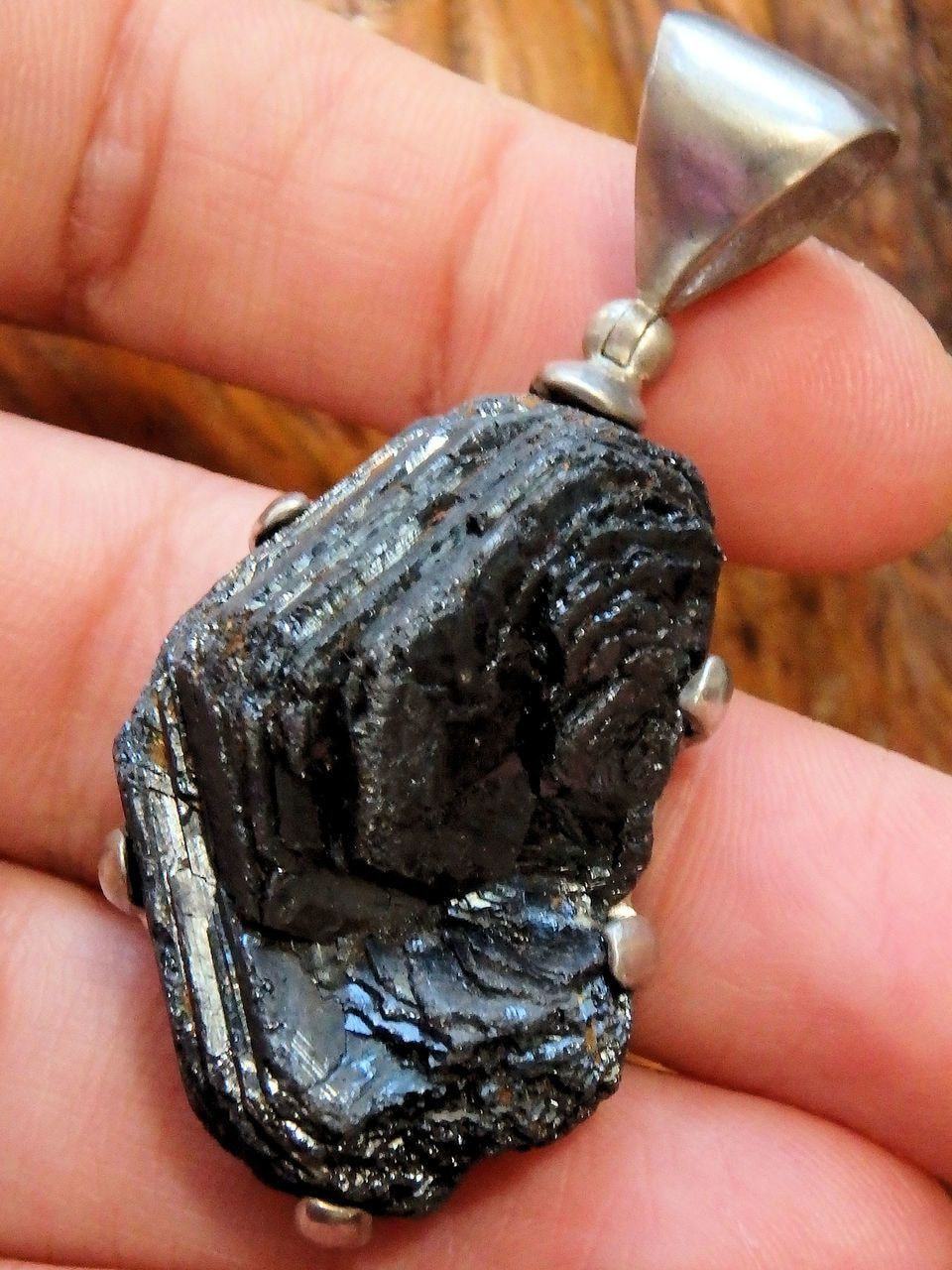 Campo del Cielo Shiny & Dense Meteorite  Pendant in Sterling Silver (Includes Silver Chain) - Earth Family Crystals