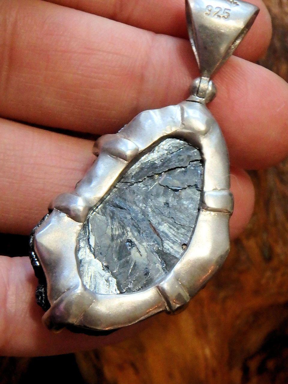 Campo del Cielo Shiny & Dense Meteorite  Pendant in Sterling Silver (Includes Silver Chain) - Earth Family Crystals