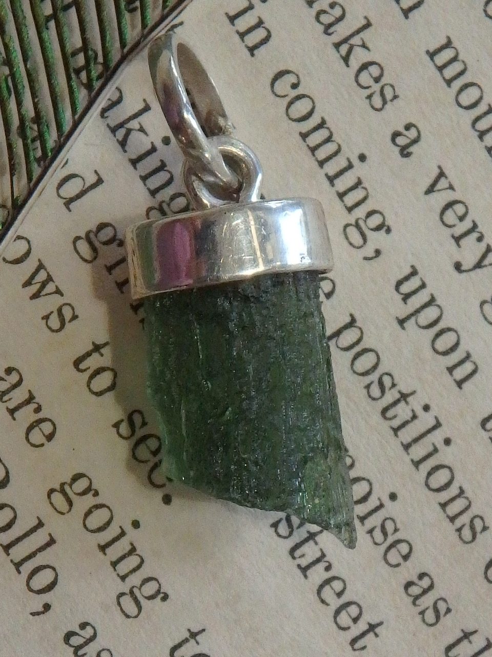 Floating Powerful Green Moldavite Pendant in Sterling Silver (Includes Silver Chain)2 - Earth Family Crystals