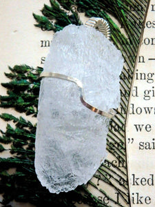 Arizona Elestial Angel Calcite (Aka. White Moldavite) Wire Wrapped Pendant in Sterling Silver (Includes Silver Chain) - Earth Family Crystals