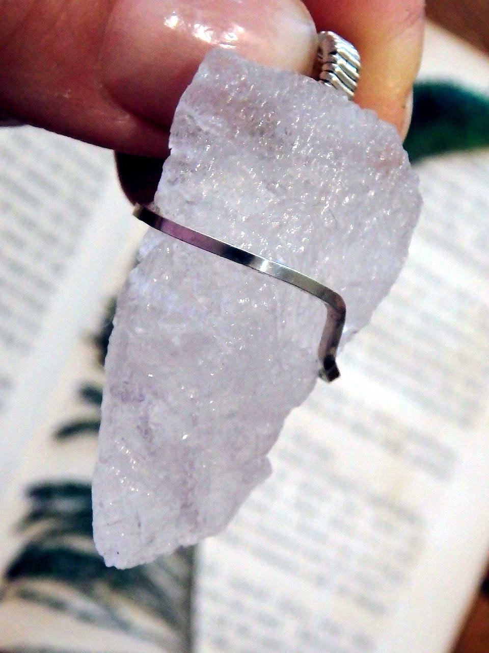 Arizona Elestial Angel Calcite (Aka. White Moldavite) Wire Wrapped Pendant in Sterling Silver (Includes Silver Chain) - Earth Family Crystals