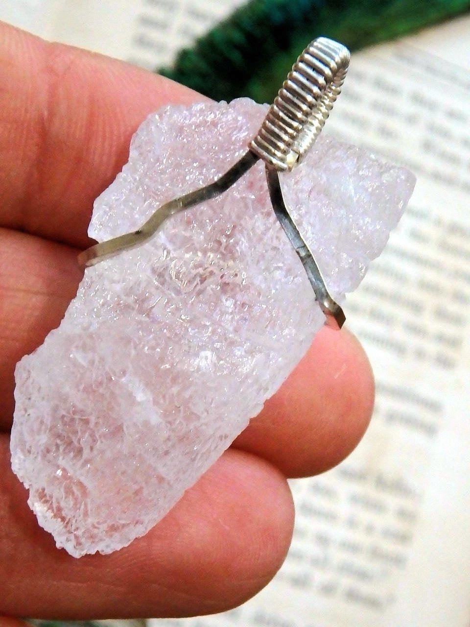 Arizona Elestial Angel Calcite (Aka. White Moldavite) Wire Wrapped Pendant in Sterling Silver (Includes Silver Chain) - Earth Family Crystals