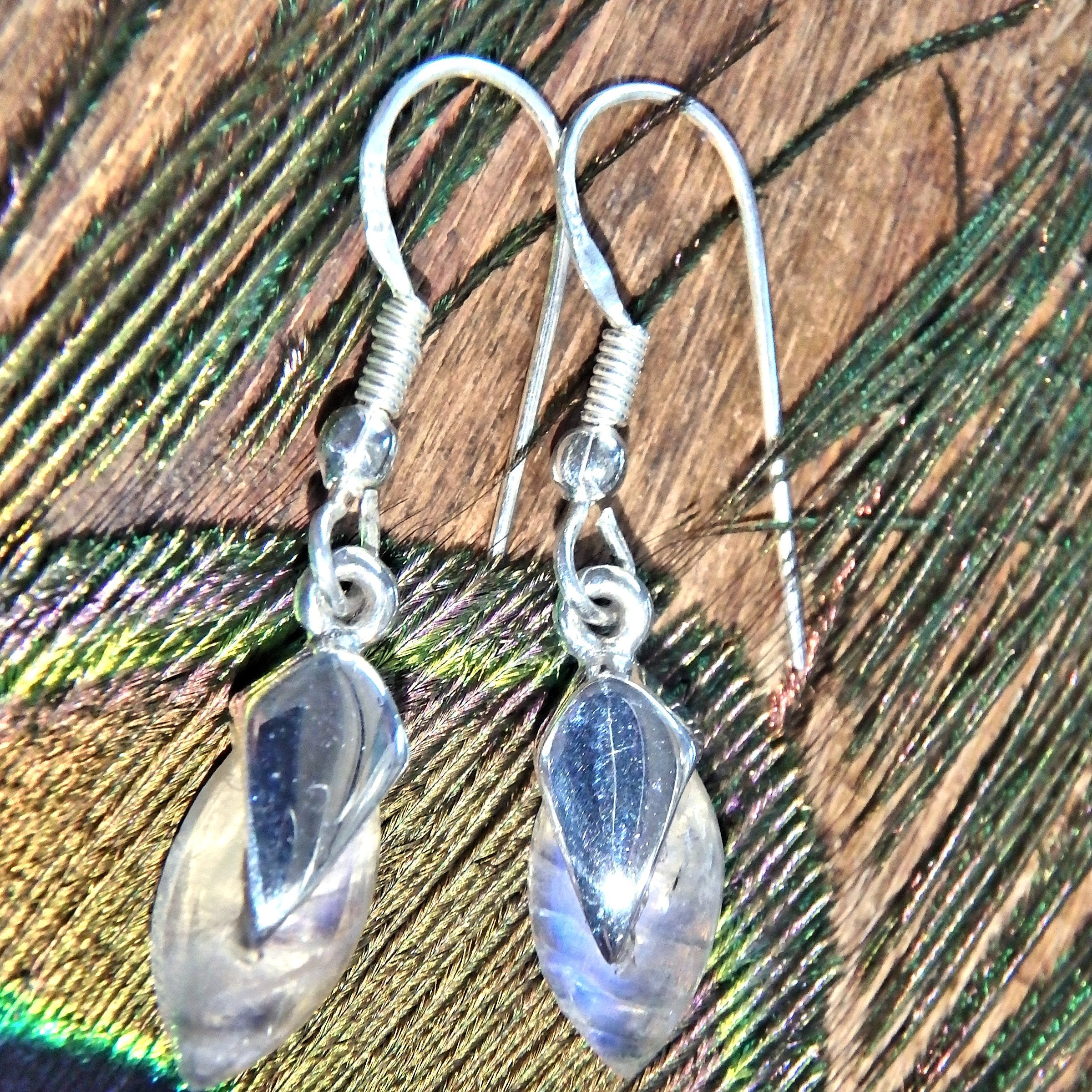 Rainbow Moonstone Sterling Silver Earrings - Earth Family Crystals