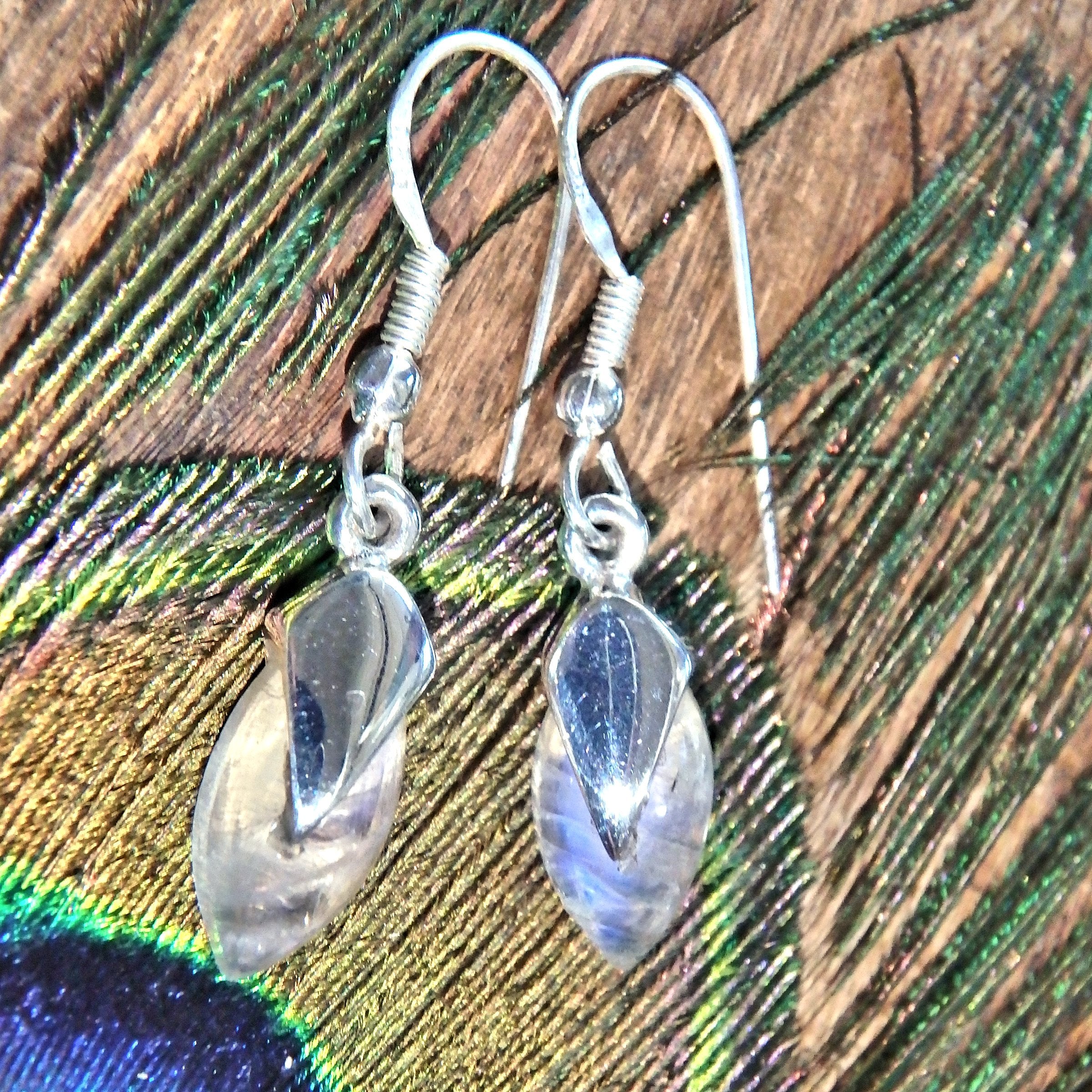 Rainbow Moonstone Sterling Silver Earrings - Earth Family Crystals