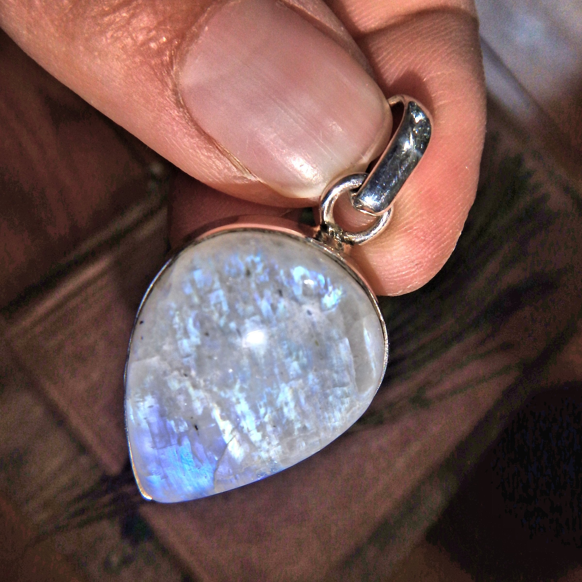 Flashes of Royal Blue Rainbow Moonstone  Sterling Silver Pendant (Includes Silver Chain)1 - Earth Family Crystals