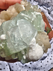 Delightful Rare Mordenite Blooming Patterns on Green Apophyllite & Pink Stilbite Matrix From India - Earth Family Crystals