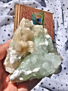 Delightful Rare Mordenite Blooming Patterns on Green Apophyllite & Pink Stilbite Matrix From India - Earth Family Crystals