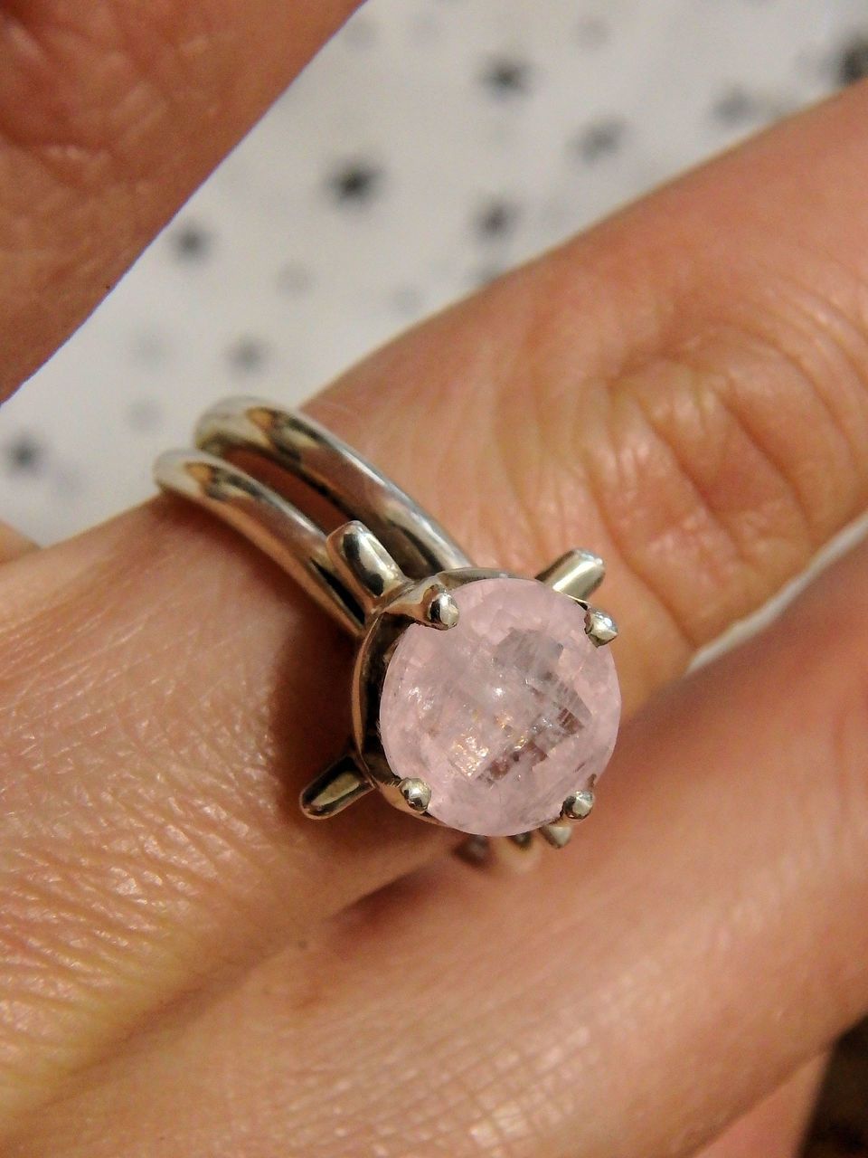 Rare Faceted Pink Morganite Gemstone Ring in Sterling Silver (Size Adjustable 8.5-10) - Earth Family Crystals