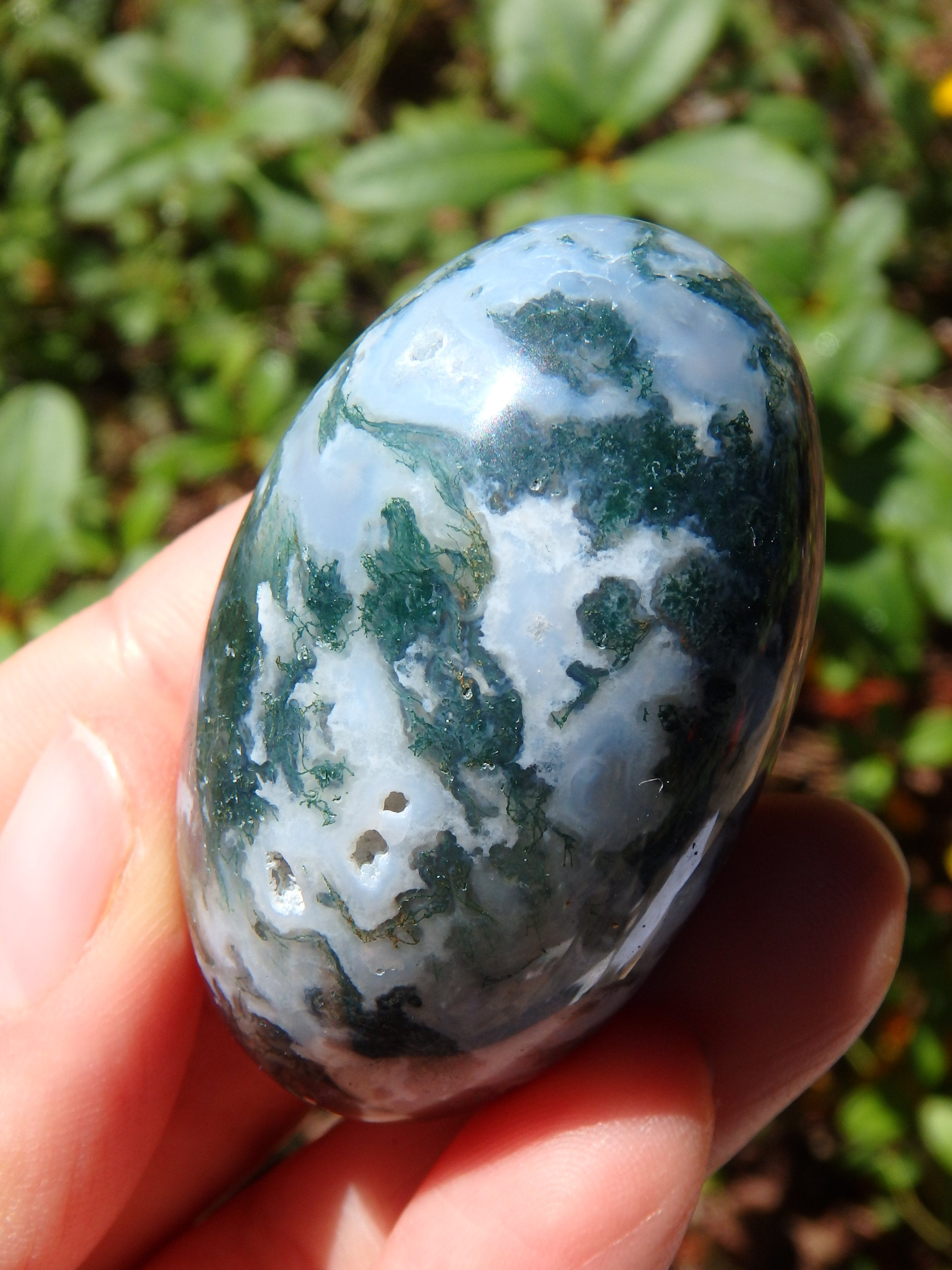 Forest Green & Cloudy Blue Moss Agate Egg Carving 2 - Earth Family Crystals