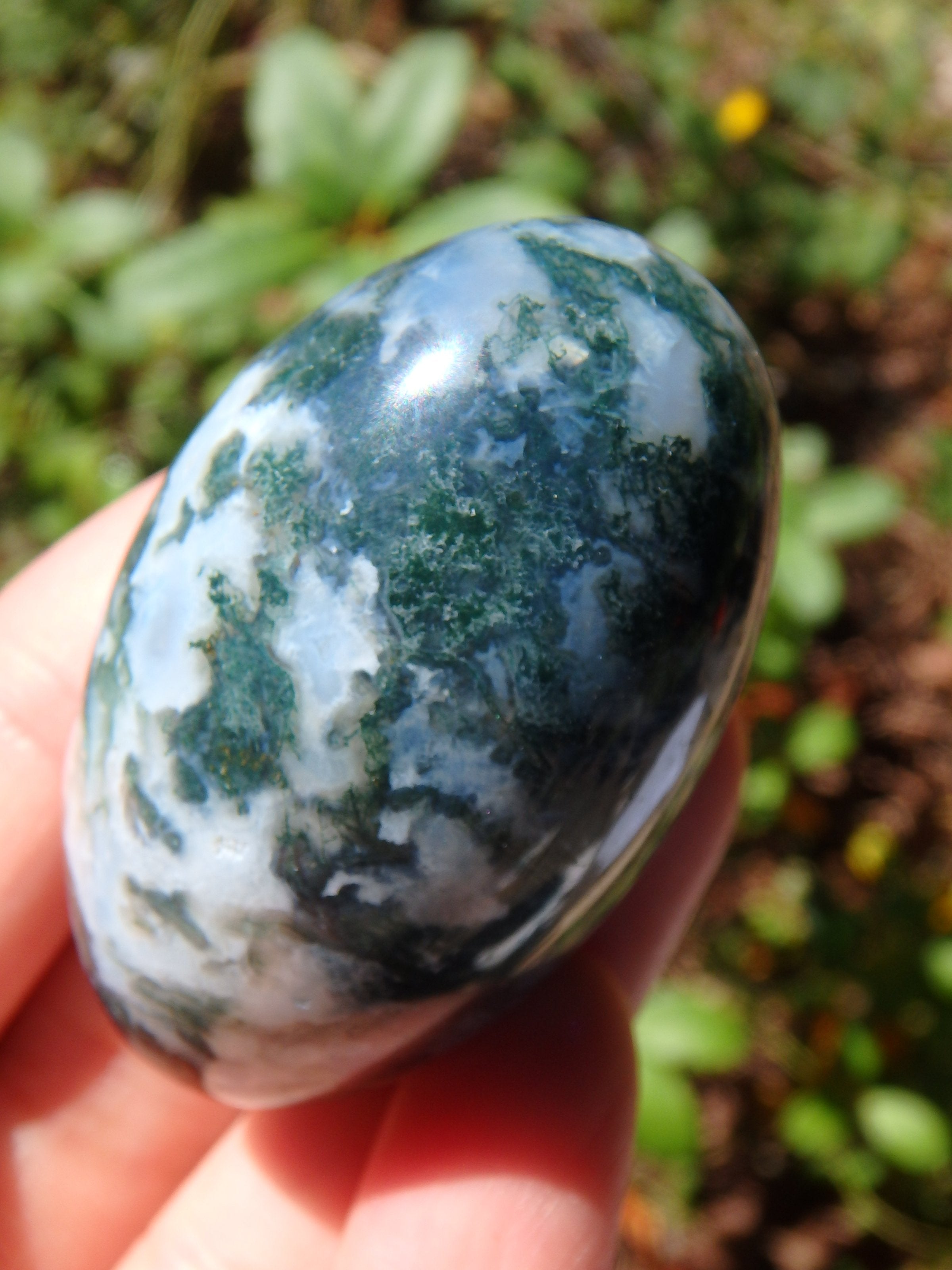 Forest Green & Cloudy Blue Moss Agate Egg Carving 2 - Earth Family Crystals