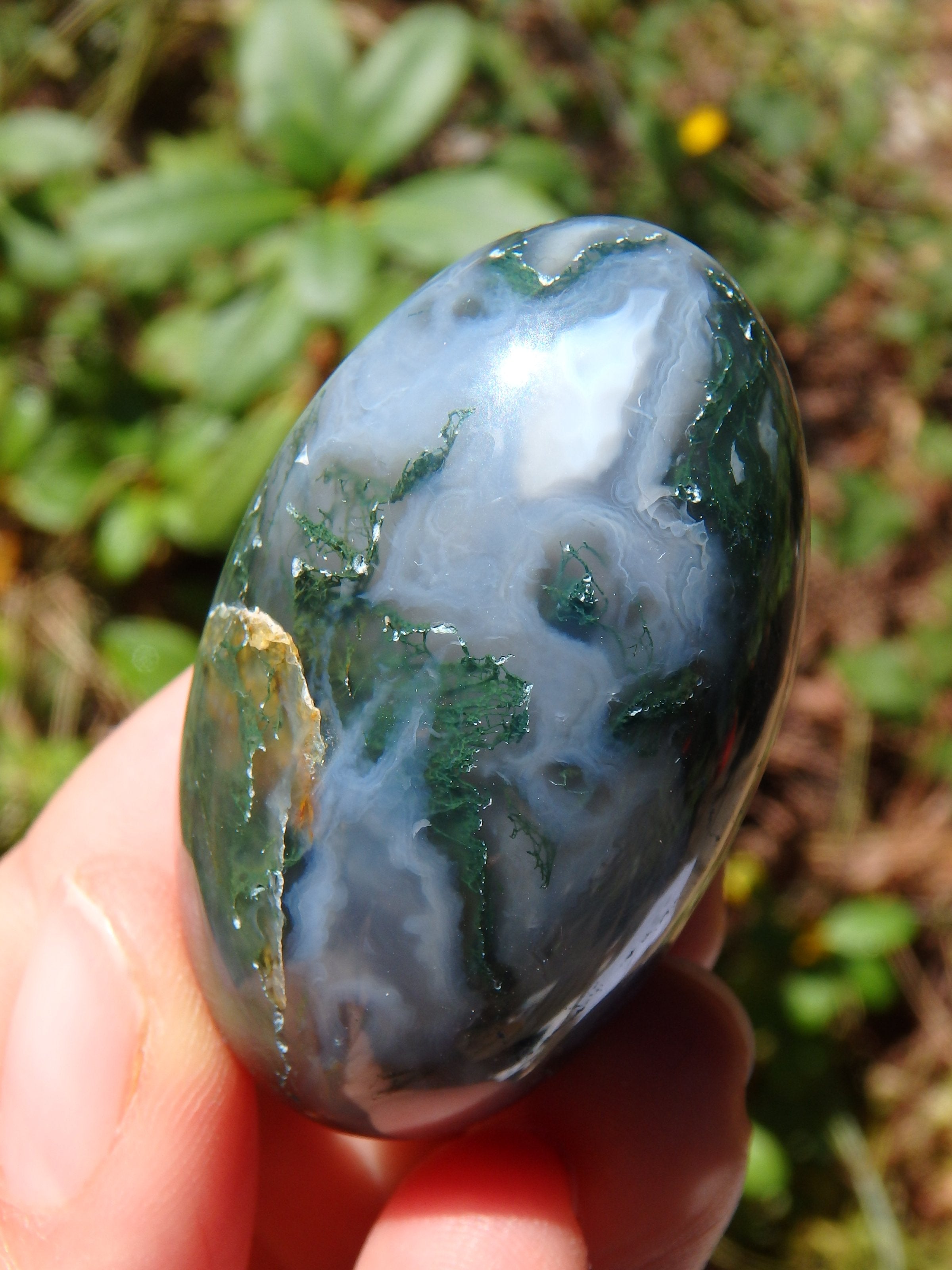 Forest Green & Cloudy Blue Moss Agate Egg Carving 1 - Earth Family Crystals