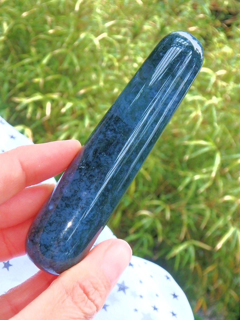 Pretty Blue & Green Moss Agate Wand Carving - Earth Family Crystals