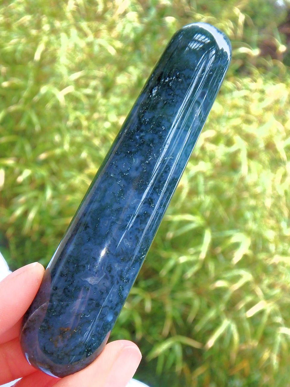 Pretty Blue & Green Moss Agate Wand Carving - Earth Family Crystals