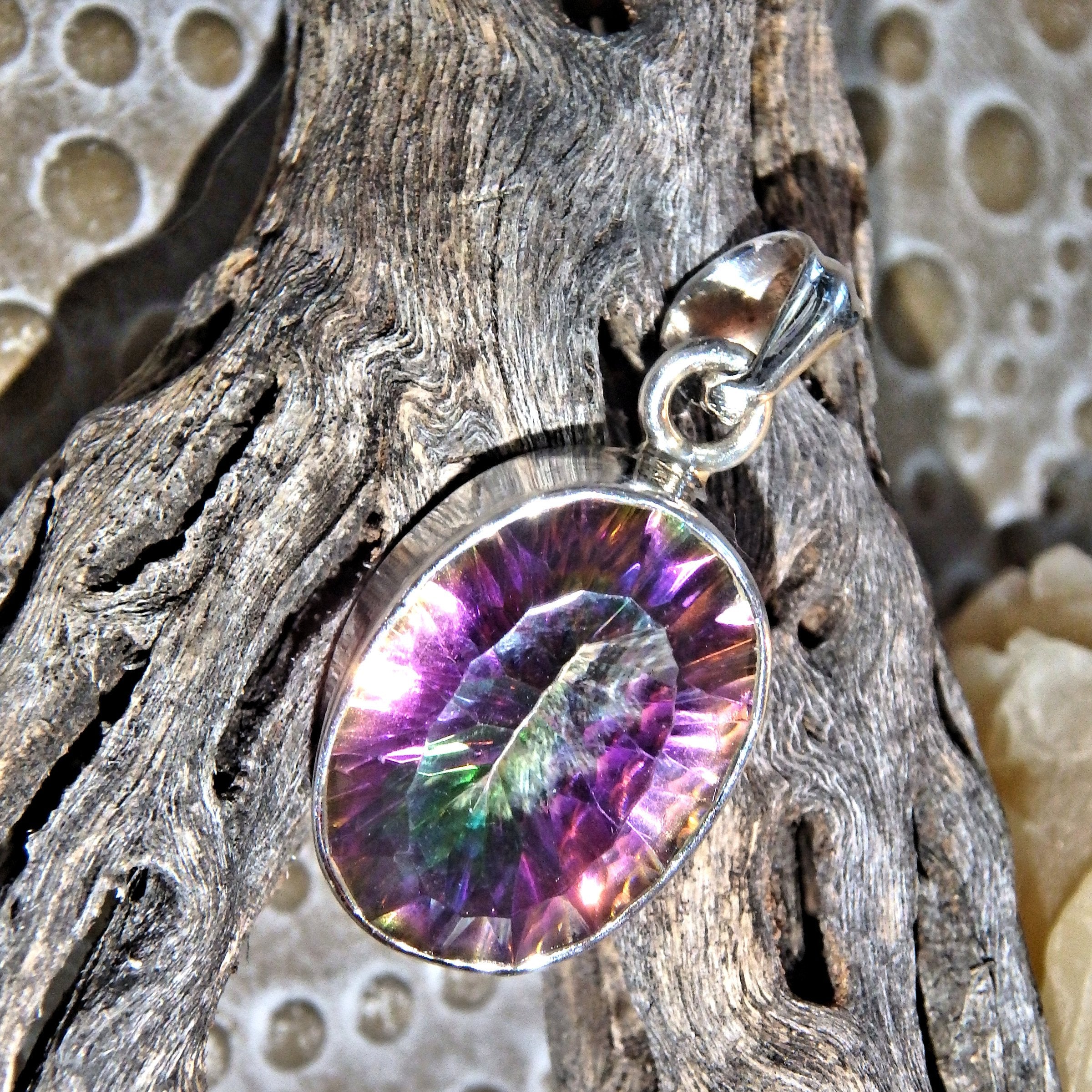 Supernova Mystic Topaz Pendant Sterling Silver (Includes Silver Chain) - Earth Family Crystals