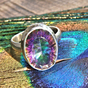 Pretty Rainbows Faceted Mystic Topaz Sterling Silver Ring (Size 7) - Earth Family Crystals