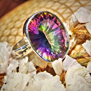 Rainbow Firework Flash Mystic Topaz Sterling Silver Ring (Size 9.5)