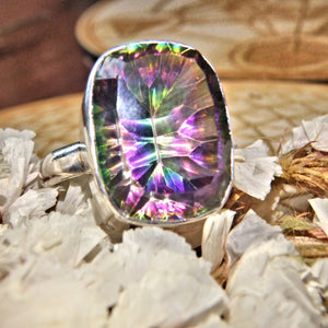 Rainbow Of Color Faceted Mystic Topaz Sterling Silver Ring (Size 7) 8 - Earth Family Crystals