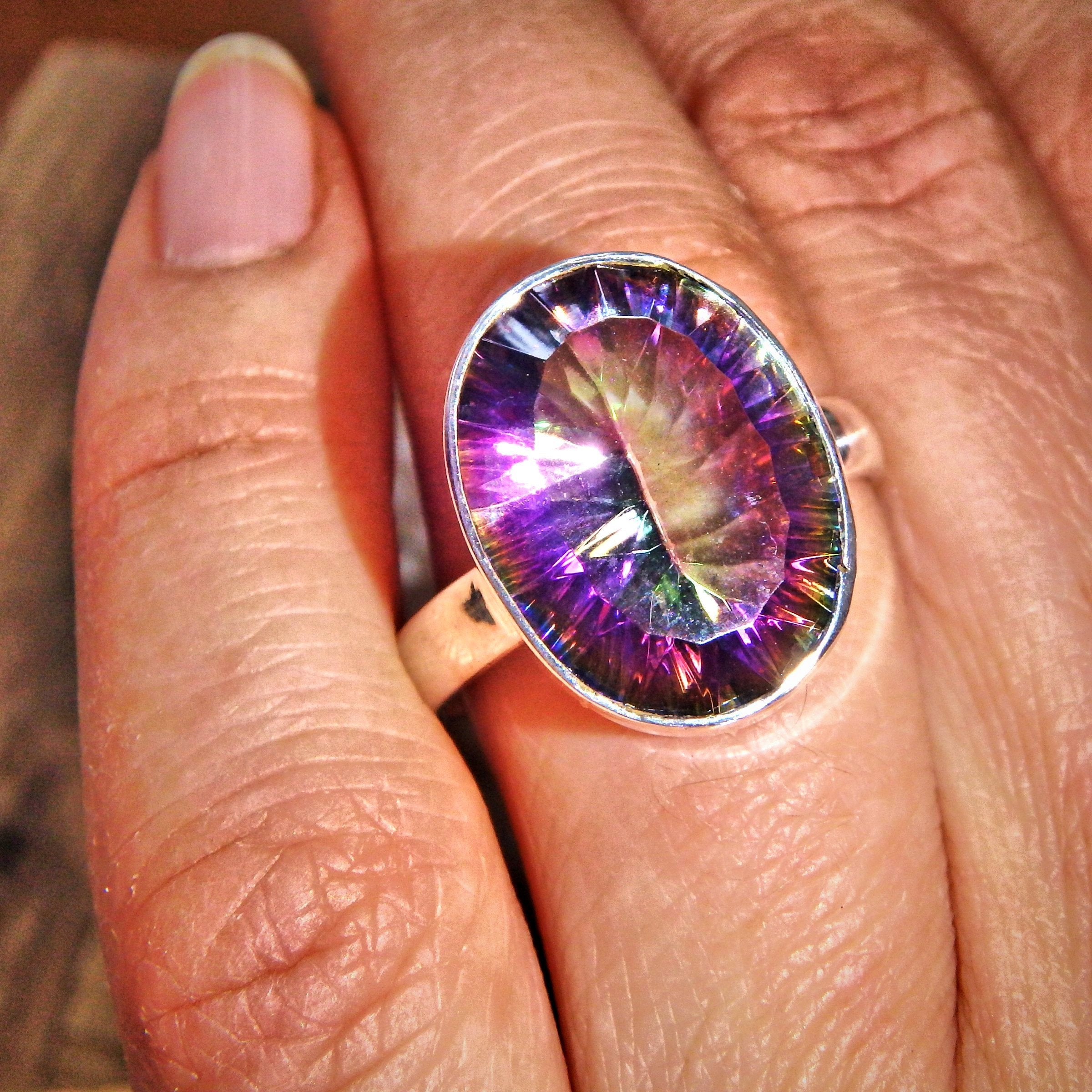 Rainbow Firework Flash Mystic Topaz Sterling Silver Ring (Size 9.5)