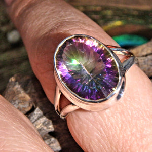 Twinkling Brilliance Rainbow Mystic Topaz Gemstone Ring in Sterling Silver (Size 9) - Earth Family Crystals