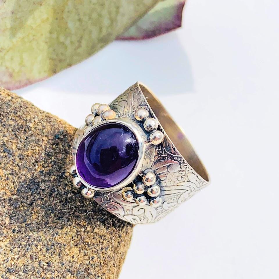 Reserved For Gina D. Pretty Deep Purple Amethyst Sterling Silver Ring (Size 6.5) - Earth Family Crystals