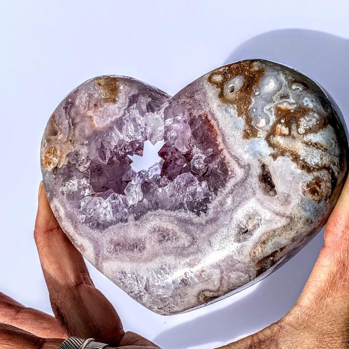 XL Pink & Purple Amethyst Druzy Geode Heart Carving - Earth Family Crystals