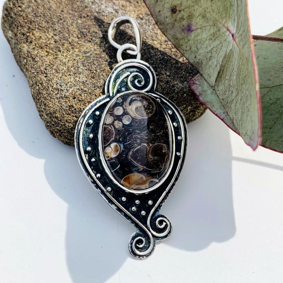 Unique Turritella Fossil Brown Beauty Elegant Sterling Silver Pendant (Includes Silver Chain) - Earth Family Crystals