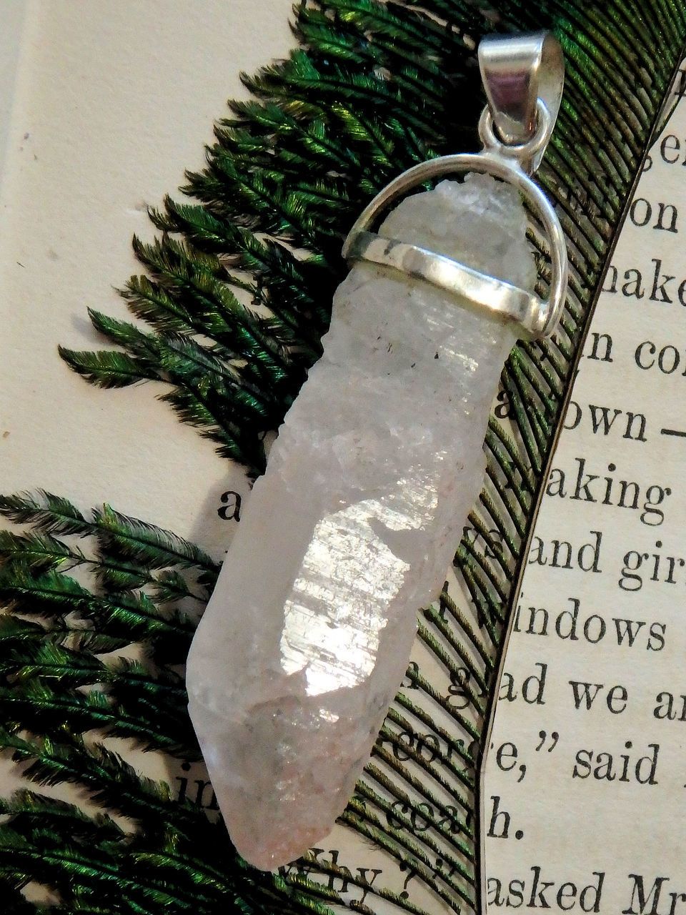 Soft Pink & White Nirvana Ice Quartz Point Pendant in Sterling Silver (Includes Silver Chain) - Earth Family Crystals