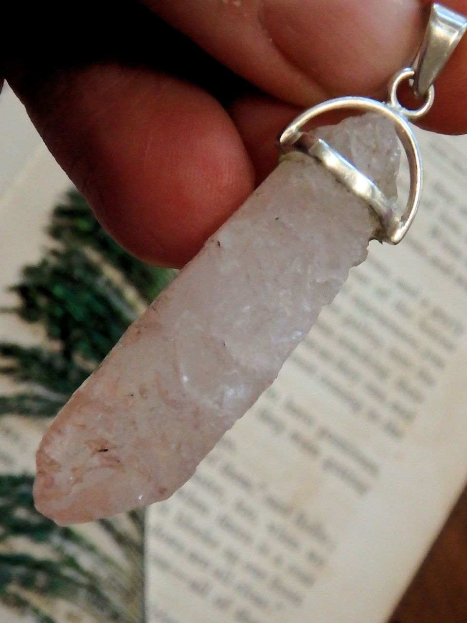 Soft Pink & White Nirvana Ice Quartz Point Pendant in Sterling Silver (Includes Silver Chain) - Earth Family Crystals