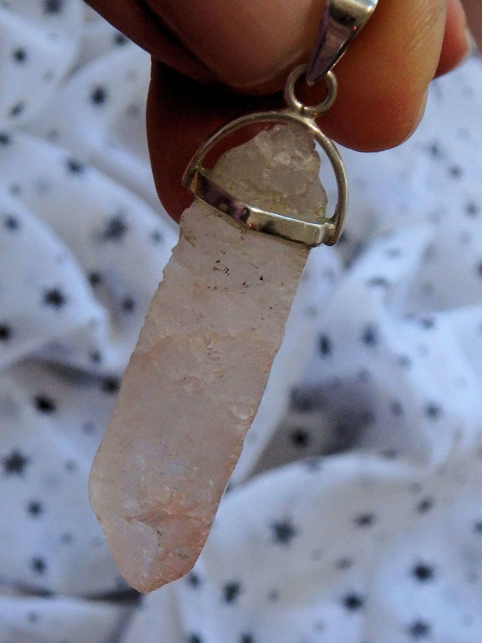 Soft Pink & White Nirvana Ice Quartz Point Pendant in Sterling Silver (Includes Silver Chain) - Earth Family Crystals