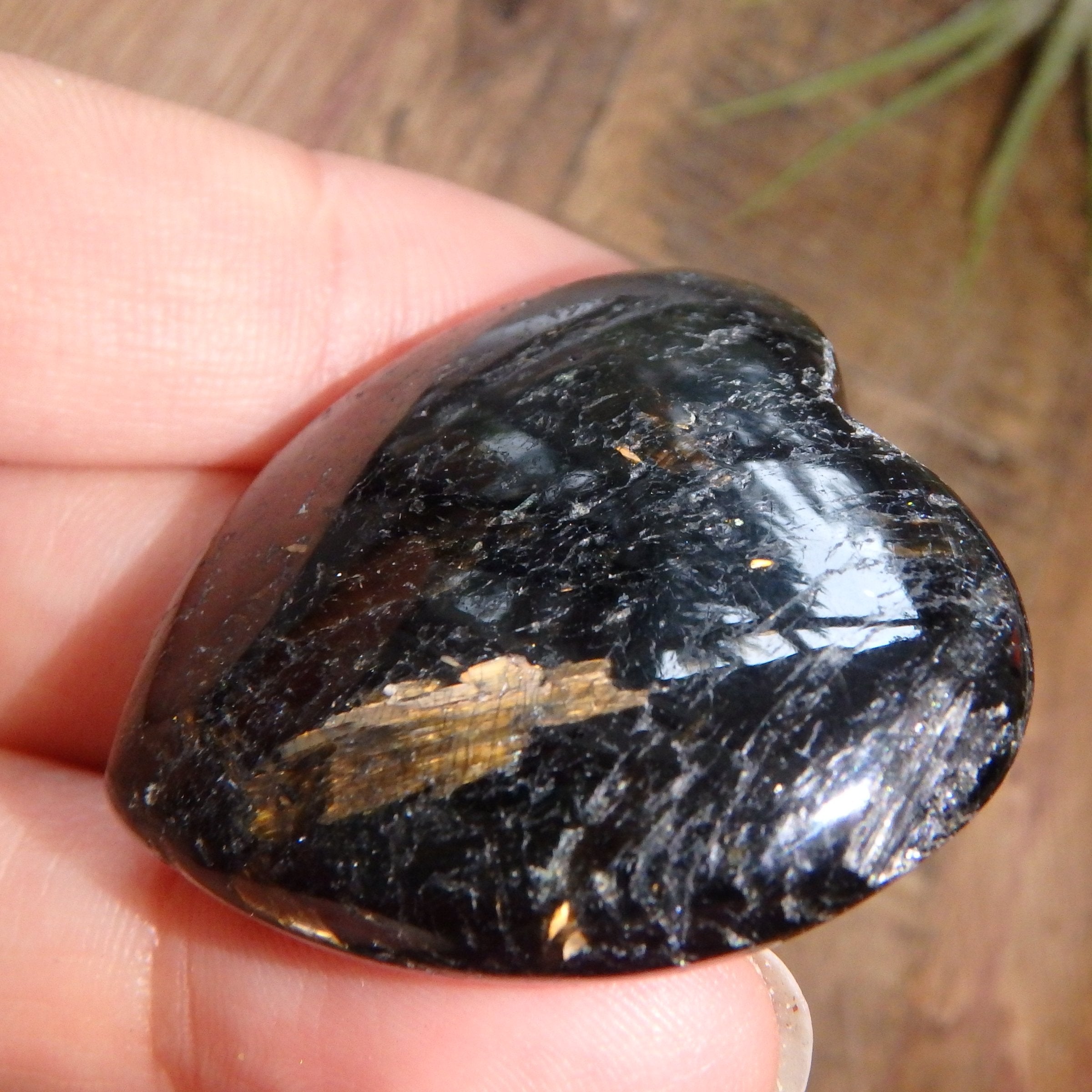 Genuine Greenland Nuummite Heart With Lightening Flashes of Mysterious Color REDUCED - Earth Family Crystals
