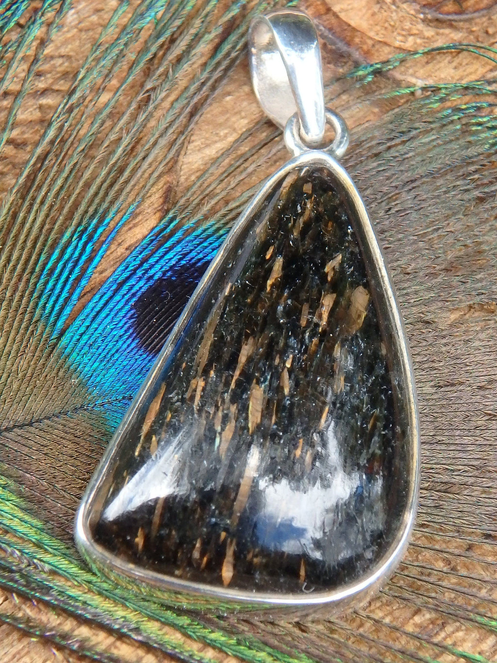 Brilliant Golden Flashes Nuummite From Greenland Pendant in Sterling Silver (Includes Silver Chain) 1 - Earth Family Crystals