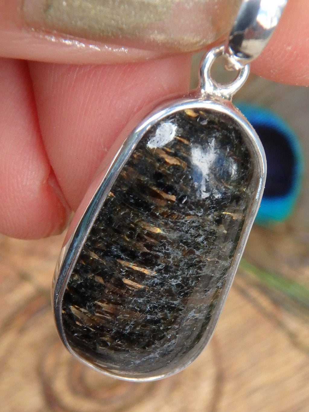 Brilliant Golden Flashes Nuummite From Greenland Pendant in Sterling Silver (Includes Silver Chain) 2 - Earth Family Crystals
