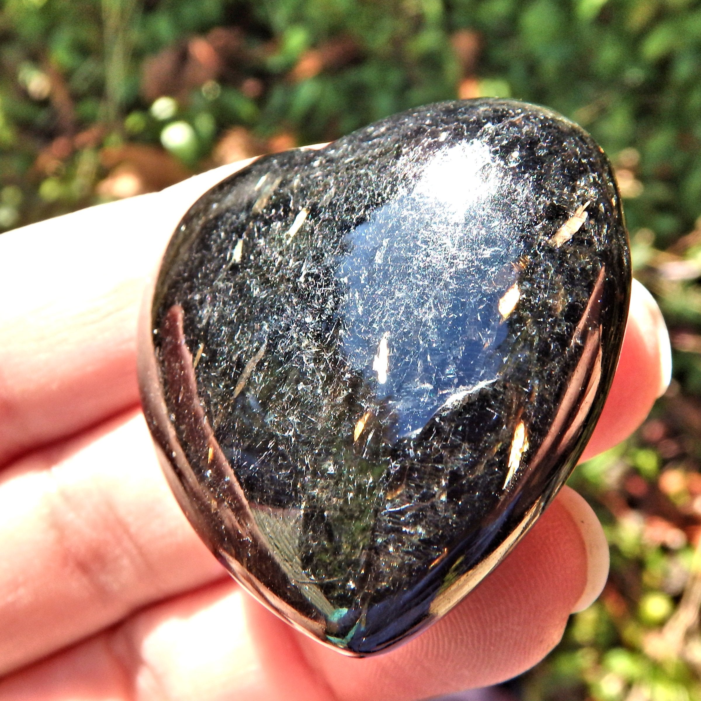 Gold Flashes Black Genuine Nuummite Heart Carving From Greenland - Earth Family Crystals
