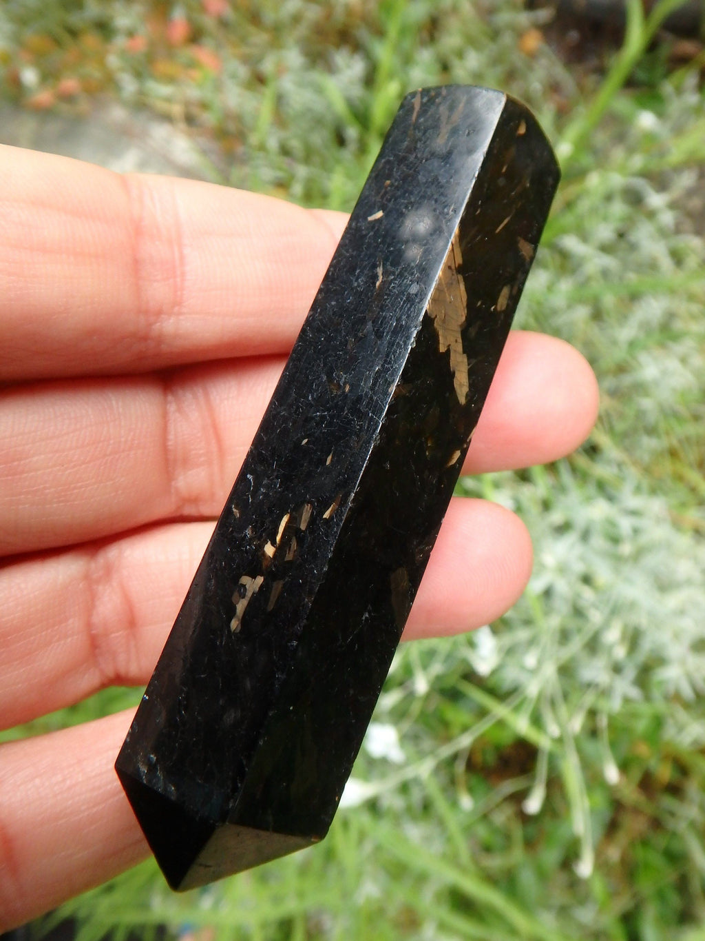 Beautiful Flashes of Color~Genuine Greenland Nuummite Wand Carving 1 - Earth Family Crystals